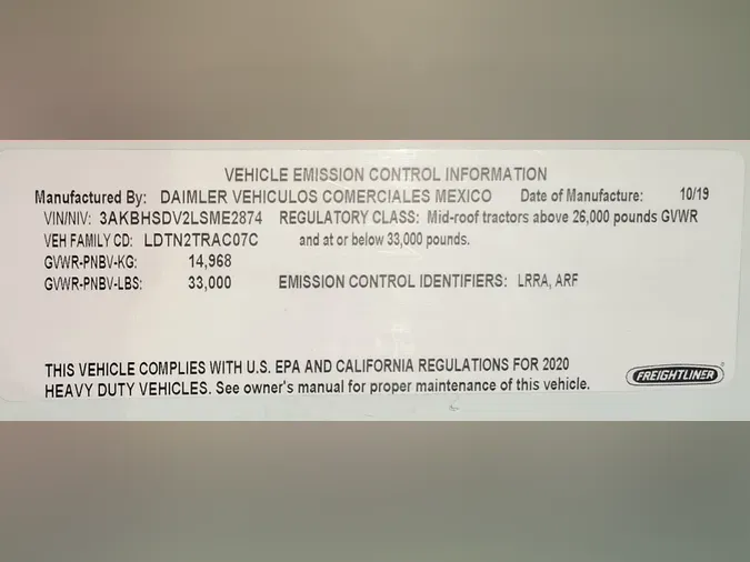 2020 FREIGHTLINER/MERCEDES NEW CASCADIA 116019fc4805a3bc5c55147a577f0d420df