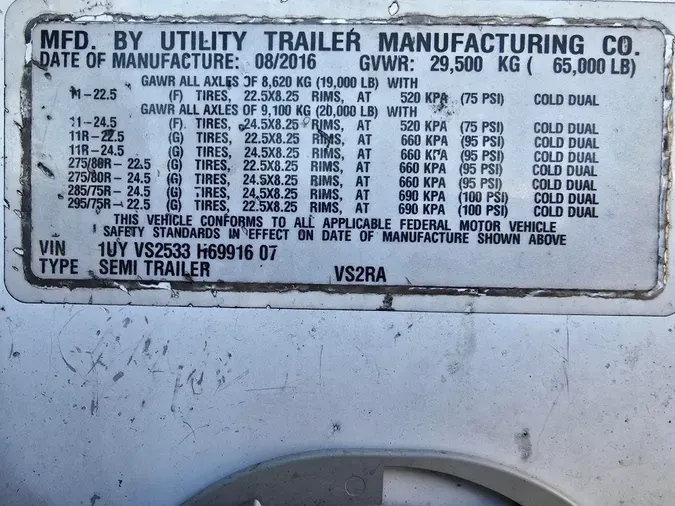 2017 UTILITY TRAILERS VS2RA 53/162/102