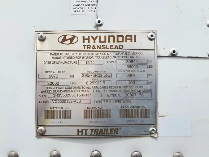 2013 HYUNDAI 53/102/162 ALUM