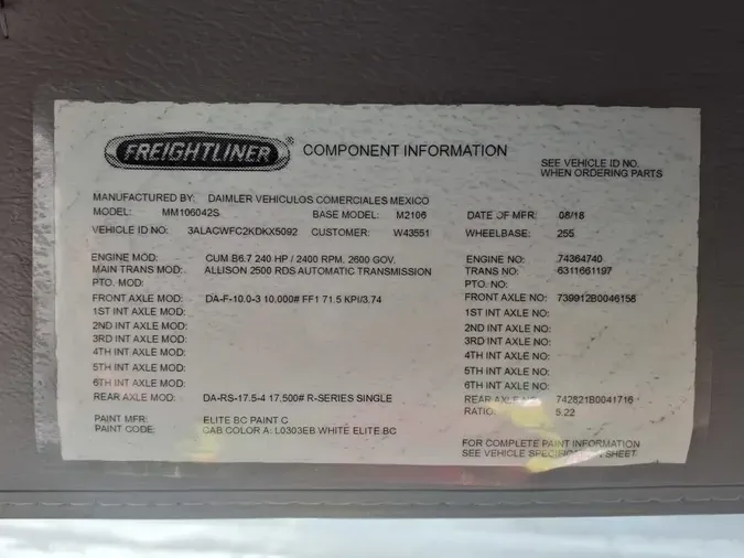 2019 FREIGHTLINER/MERCEDES M2 106