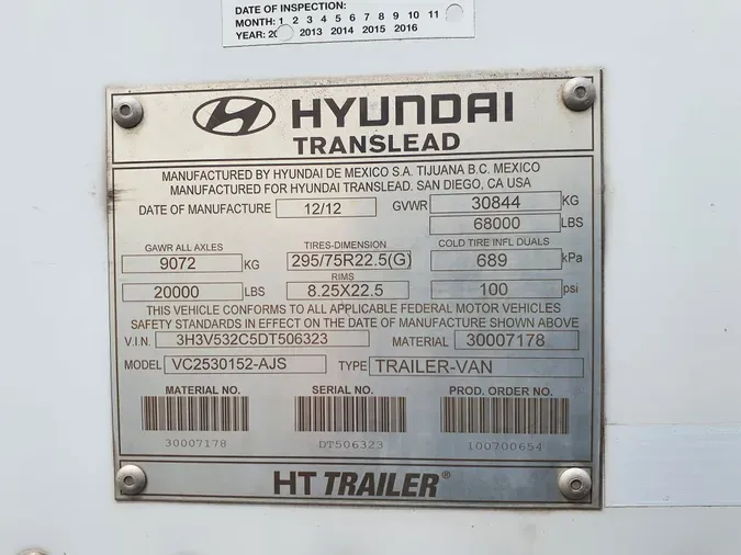 2013 HYUNDAI 53/102/162 ALUM