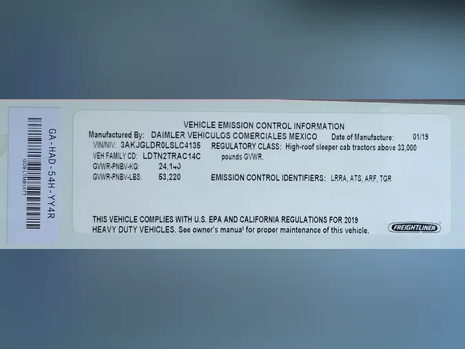 2020 FREIGHTLINER/MERCEDES CASCADIA 125