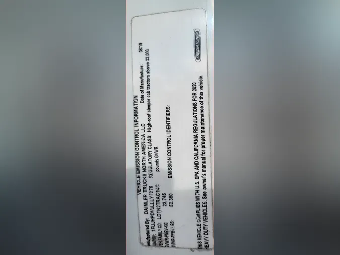 2020 FREIGHTLINER/MERCEDES NEW CASCADIA 11611053d06f28324331f25b8f12ea10abe