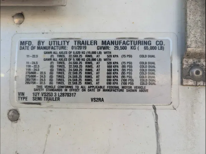 2020 UTILITY Reefer