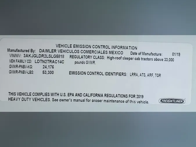 2020 FREIGHTLINER/MERCEDES CASCADIA 125