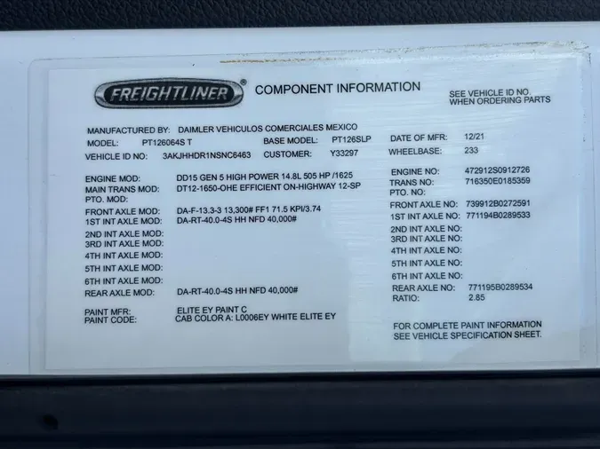 2022 Freightliner CA126SLP1d06a6f4e55aeda3d1357f157b216a02