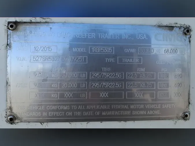 2016 VANGUARD TRAILER CORP R8000B 53/102/162