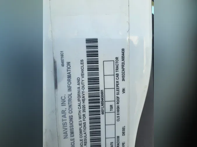 2020 NAVISTAR INTERNATIONAL LT625 SLPR CAB26023885f53676d9084337489a37d4bc
