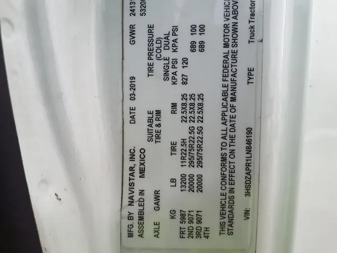 2020 NAVISTAR INTERNATIONAL LT625 SLPR CAB