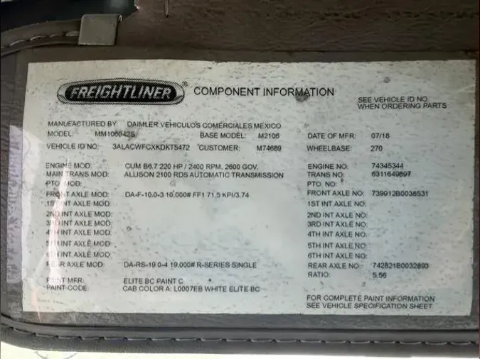 2019 Freightliner Business Class M2 106341e02552cd140848bc84aea712e77d1