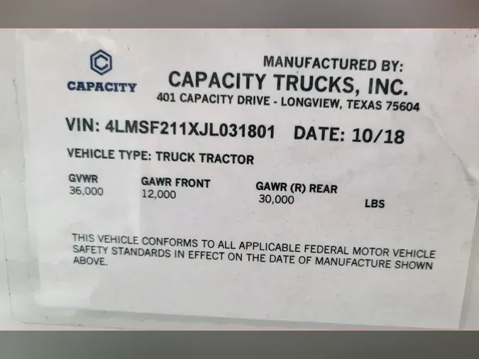 2018 CAPACITY OF TEXAS,INC. SABRE 5 4X2