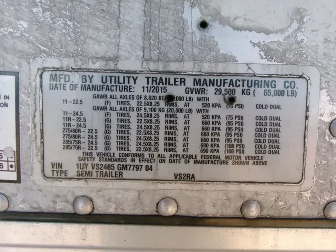 2016 UTILITY TRAILERS VS2RA 48/162/102