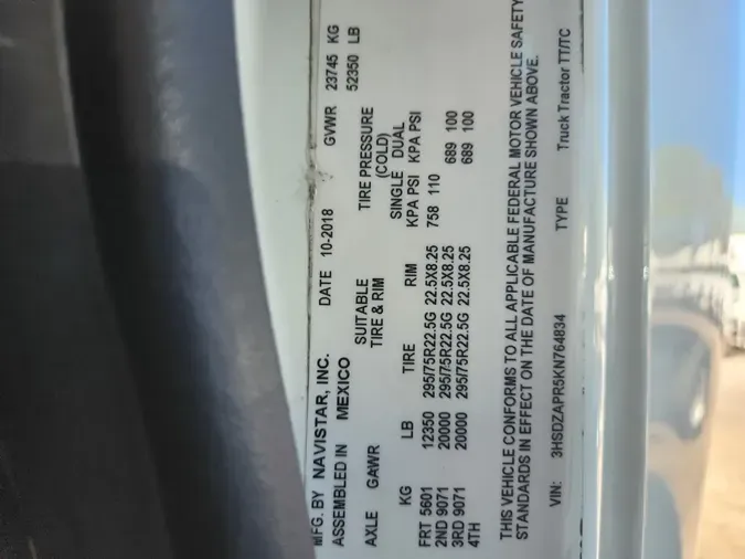 2019 NAVISTAR INTERNATIONAL LT625 SLPR CAB