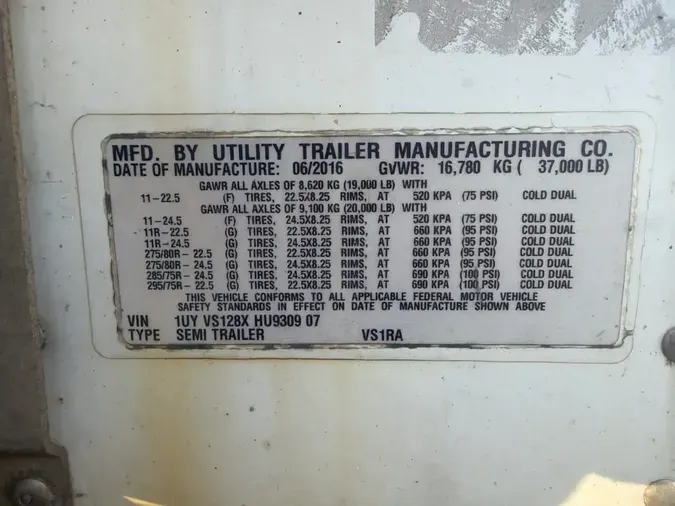2017 UTILITY TRAILERS VS1RA 28/162/102