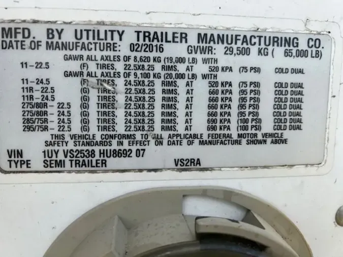 2017 UTILITY TRAILERS VS2RA 53/162/102