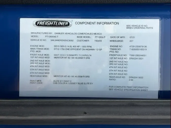 2022 Freightliner Cascadia 126 Sl3c1ad9368fda815e6d55cda37e218c4e