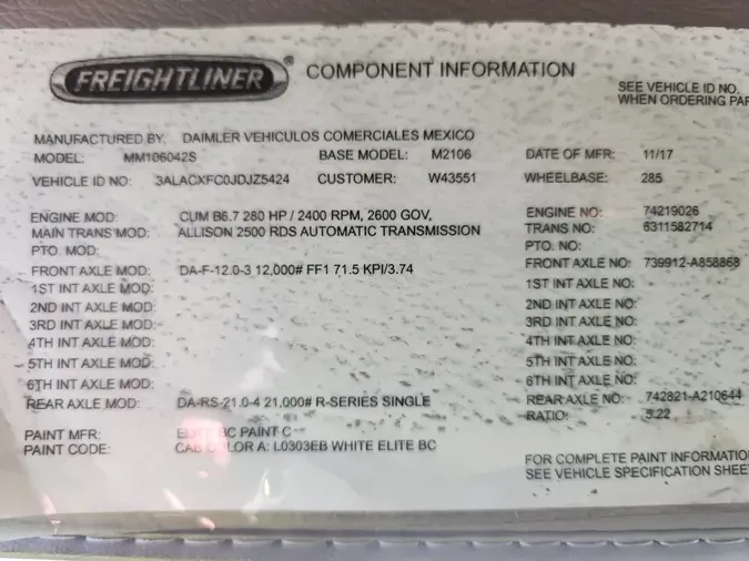 2018 FREIGHTLINER/MERCEDES M2 106