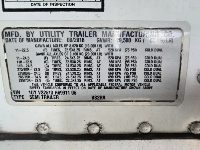 2017 UTILITY TRAILERS VS2RA 51/096/136