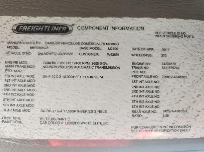 2018 FREIGHTLINER/MERCEDES M2 106