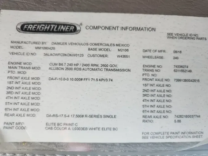 2019 FREIGHTLINER/MERCEDES M2 106