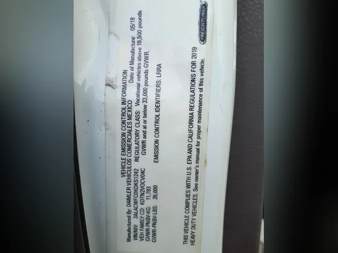 2019 FREIGHTLINER/MERCEDES M2 106516b48921ba7290875c71cde3944246e