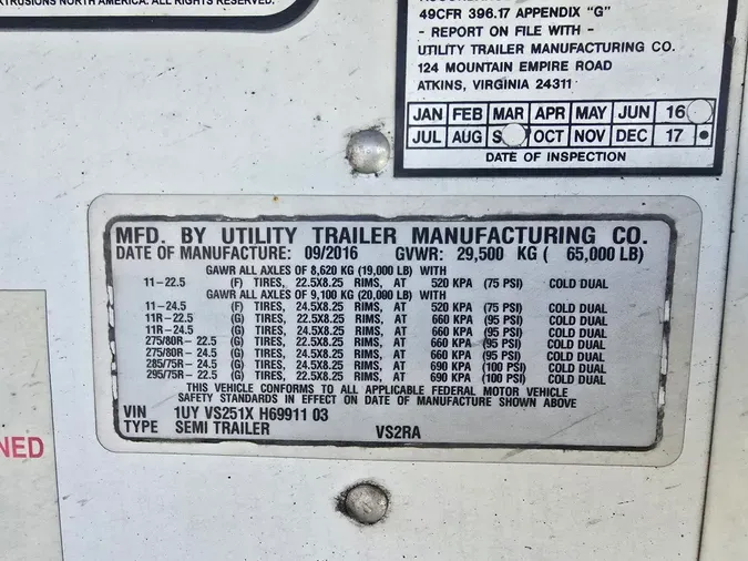 2017 UTILITY TRAILERS VS2RA 51/096/136