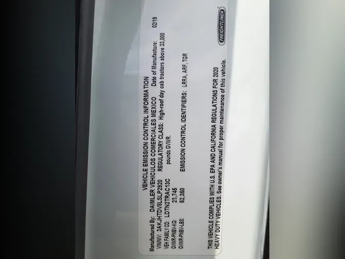2020 FREIGHTLINER/MERCEDES NEW CASCADIA 1165482cfc8a1dae97c916e763efdcdb2e9
