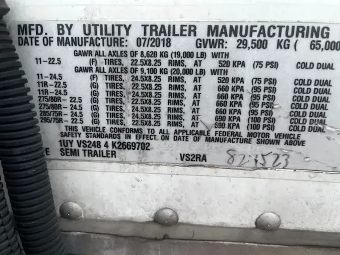 2019 UTILITY TRAILERS VS2RA 48/162/102