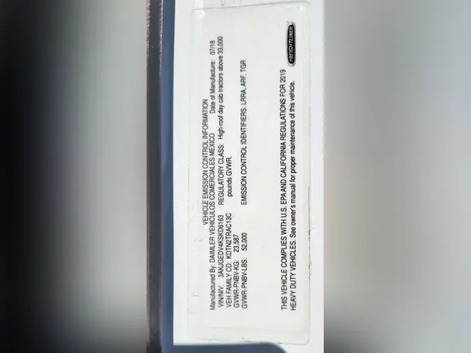 2019 FREIGHTLINER/MERCEDES CASCADIA 125