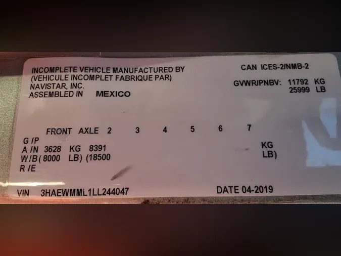 2020 NAVISTAR INTERNATIONAL MV607 LP66bd80401aba6b0ae52921d8fff14b9f