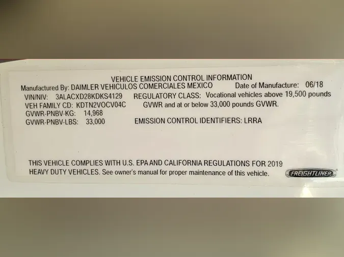 2019 FREIGHTLINER/MERCEDES M2 1066abe88eddb8b53952183f7547ee0d968