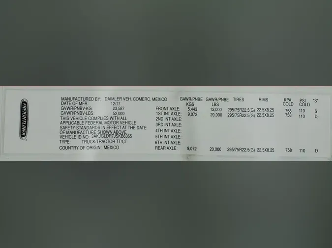 2018 FREIGHTLINER/MERCEDES CASCADIA 125