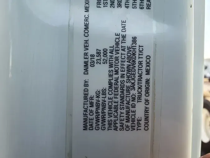 2019 FREIGHTLINER/MERCEDES CASCADIA 125