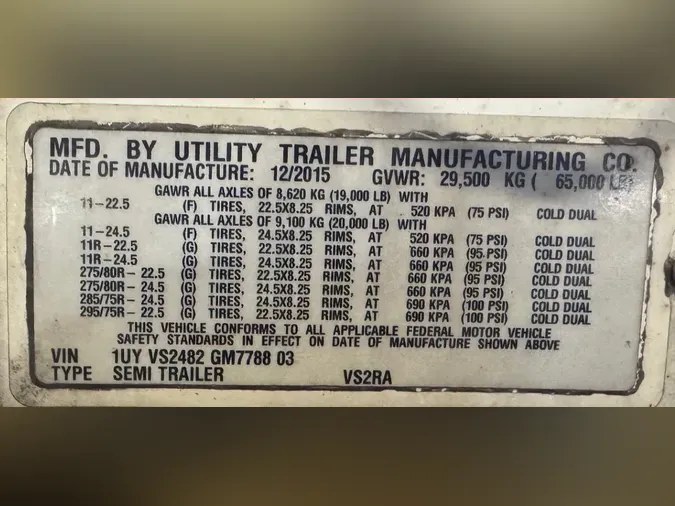 2016 UTILITY TRAILERS VS2RA 48/156/102