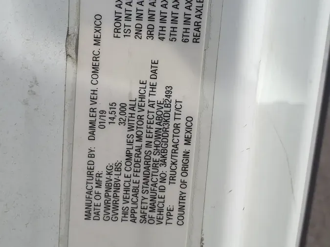 2019 FREIGHTLINER/MERCEDES CASCADIA 125