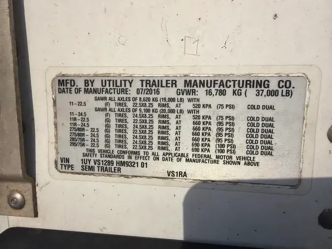 2017 UTILITY TRAILERS VS1RA 28/162/102