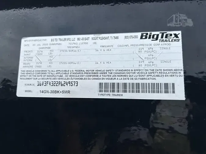 2023 BIG TEX 14GN-30BK+5MR