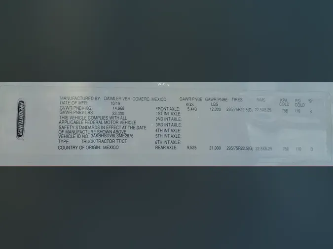 2020 FREIGHTLINER/MERCEDES NEW CASCADIA 116