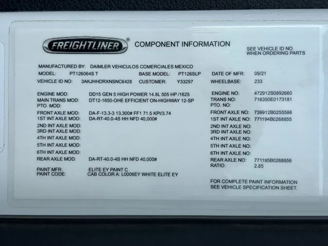 2022 Freightliner CA126SLP7a0b4f5ef630848ac6522e35ec3dde16