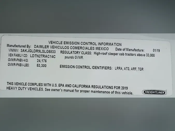 2020 FREIGHTLINER/MERCEDES CASCADIA 1257d3f1f1e3d741a61604bf22c1d26dfd9