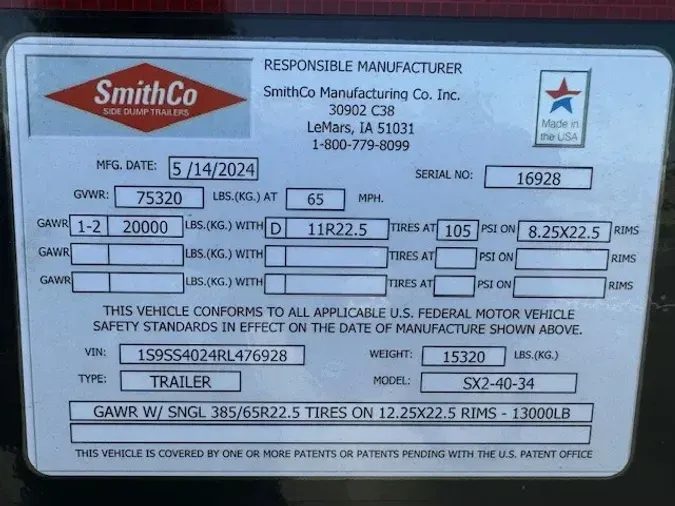 2024 SMITHCO 40' Tandem Air