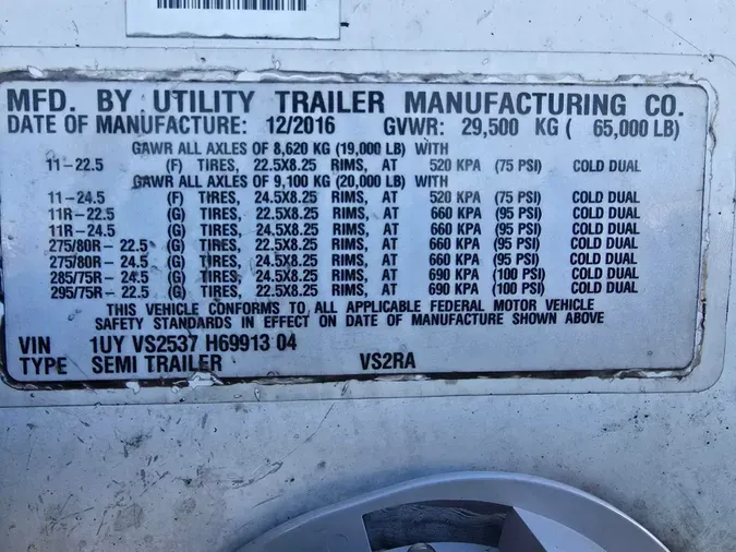 2017 UTILITY TRAILERS VS2RA 53/162/102