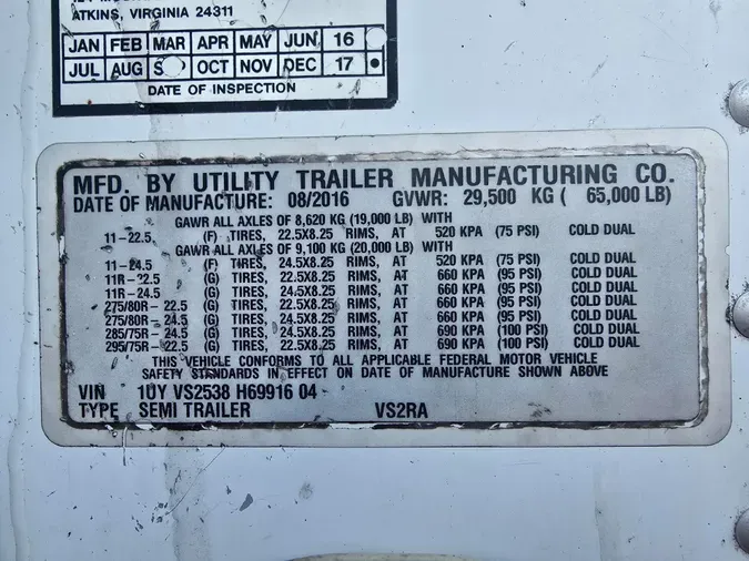 2017 UTILITY TRAILERS VS2RA 53/162/102