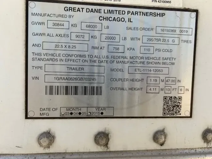2016 GREAT DANE TRAILERS 7211TZ1-53/160/102