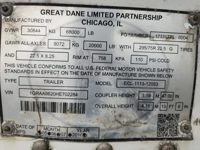 2017 GREAT DANE TRAILERS ECL-1114-32053