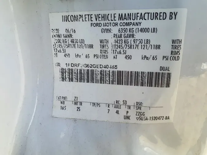 2016 FORD MOTOR COMPANY F-350 SUPER DUTY