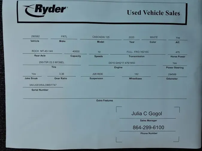 2020 FREIGHTLINER/MERCEDES CASCADIA 125