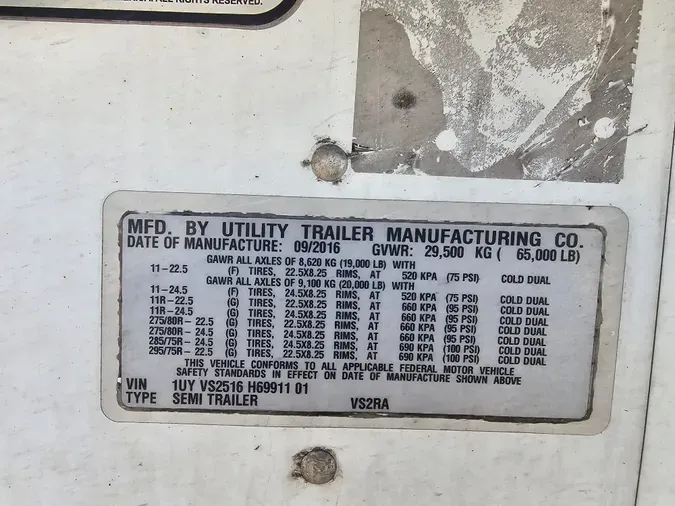 2017 UTILITY TRAILERS VS2RA 51/096/136