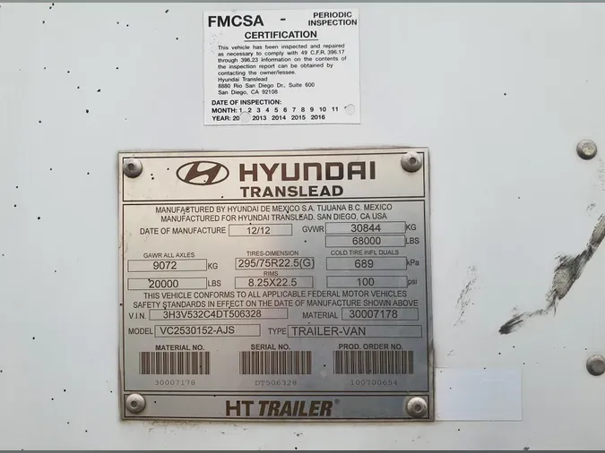 2013 HYUNDAI 53/102/162 ALUM