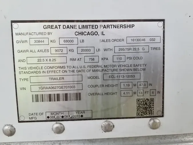 2016 GREAT DANE TRAILERS 7211TZ1-53/160/102a6481a8b8913fdaf691274de53a5c7a9